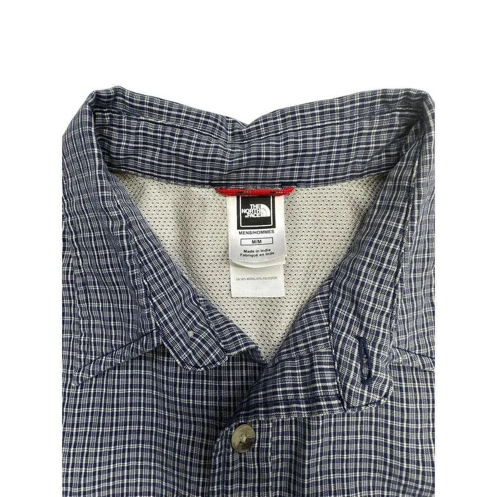 The North Face Button Down Blue Checkered Long Sleeve Outdoor Hiking Size Medium